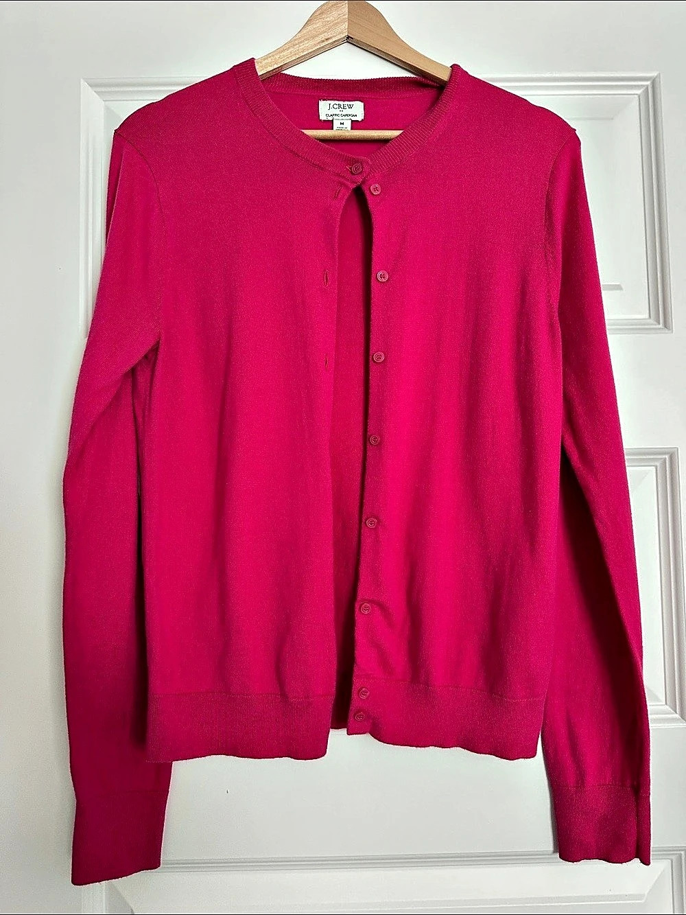 J. Crew Classic Cardigan - 100% Cotton, Cozy, Lightweight in Bright Berry
